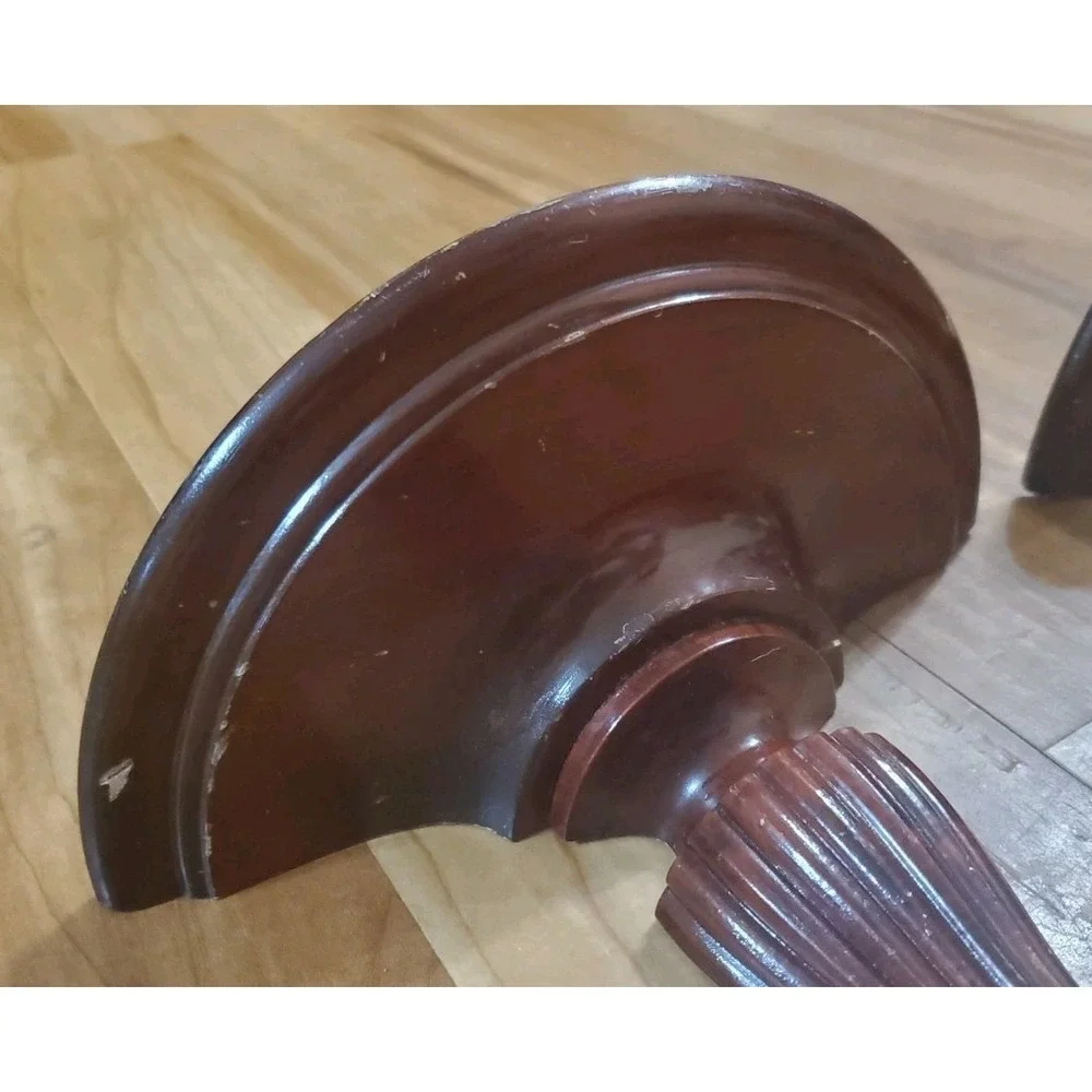 Vintage Set Of 2 Wall Sconce Solid Wood Federal Style Shelf Fluted Half Moon